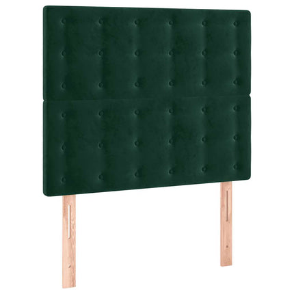 sengegavl med LED-lys 90x5x118/128 cm fløjl mørkegrøn