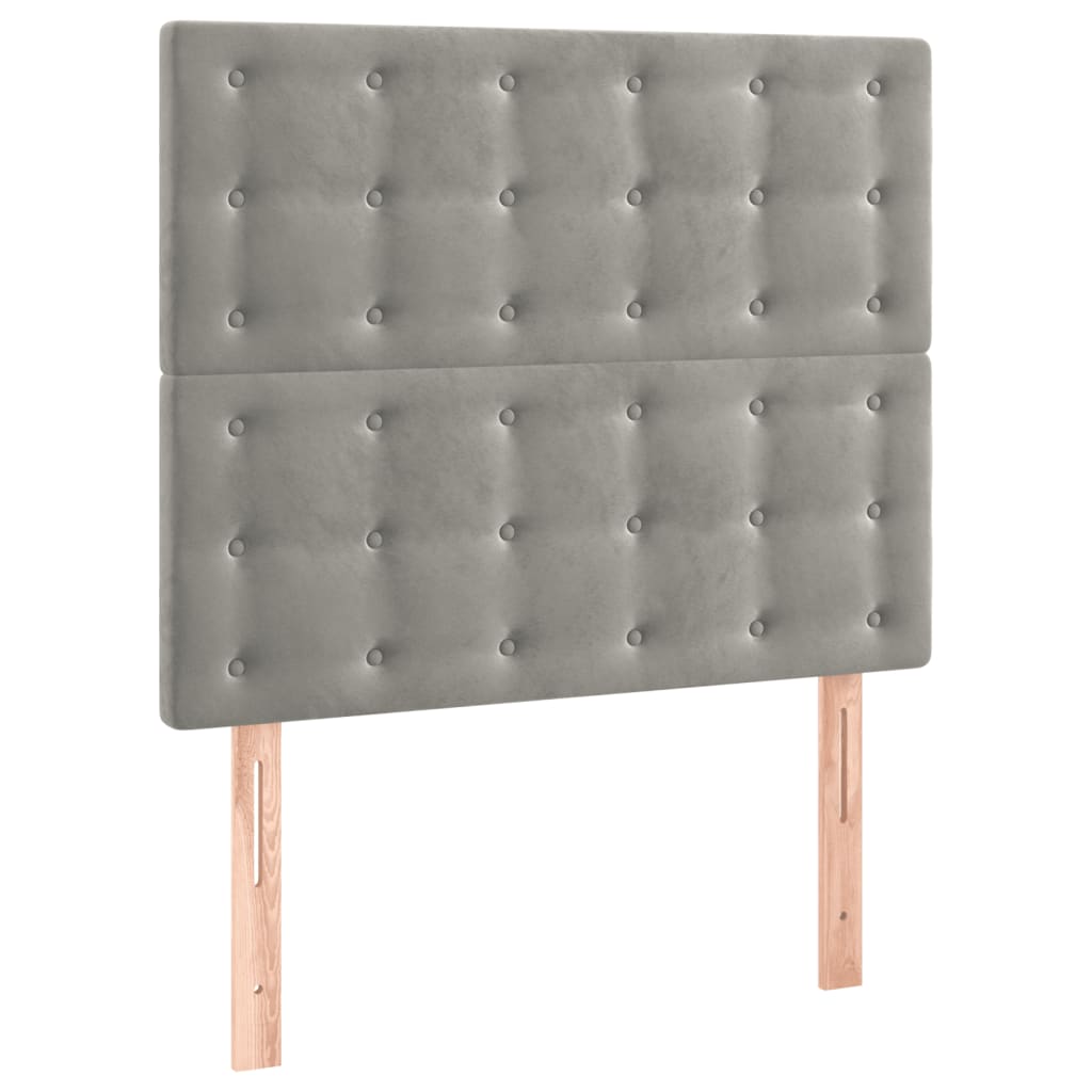 sengegavl med LED-lys 100x5x118/128 cm fløjl lysegrå