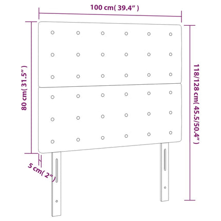 sengegavl med LED-lys 100x5x118/128 cm fløjl lysegrå