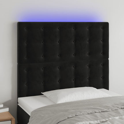sengegavl med LED-lys 100x5x118/128 cm fløjl sort