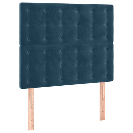sengegavl med LED-lys 100x5x118/128 cm fløjl mørkeblå