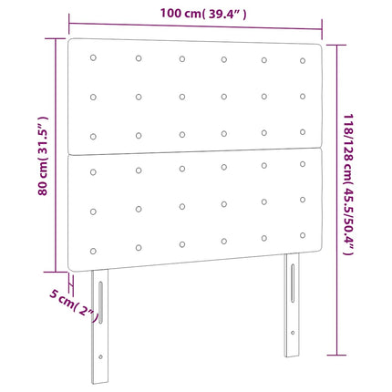 sengegavl med LED-lys 100x5x118/128 cm fløjl mørkeblå