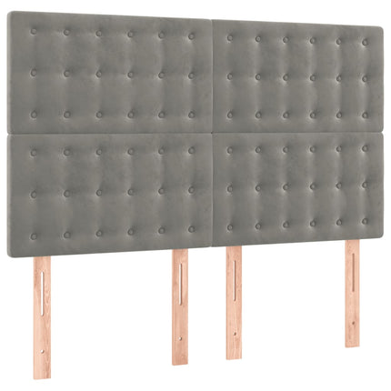 sengegavl med LED-lys 144x5x118/128 cm fløjl lysegrå