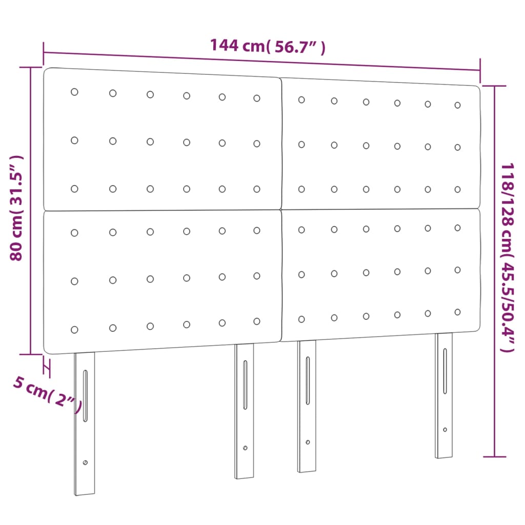sengegavl med LED-lys 144x5x118/128 cm fløjl lysegrå