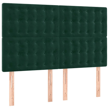 sengegavl med LED-lys 144x5x118/128 cm fløjl mørkegrøn