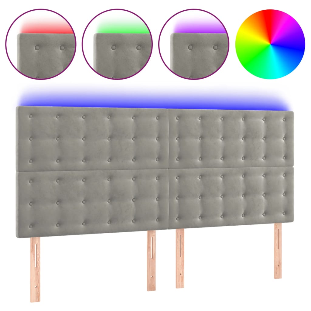sengegavl med LED-lys 160x5x118/128 cm fløjl lysegrå