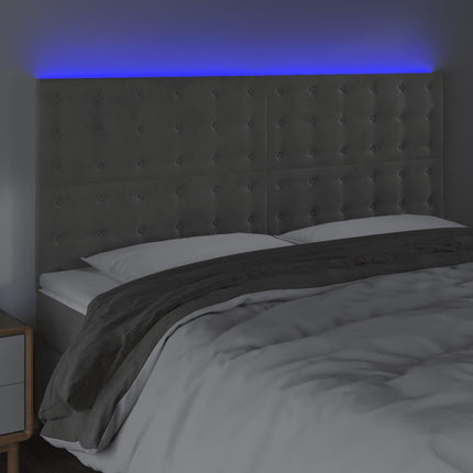 sengegavl med LED-lys 160x5x118/128 cm fløjl lysegrå
