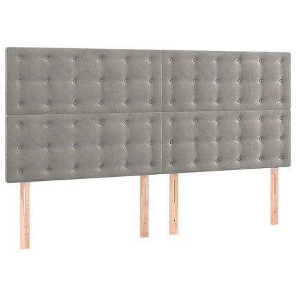 sengegavl med LED-lys 160x5x118/128 cm fløjl lysegrå