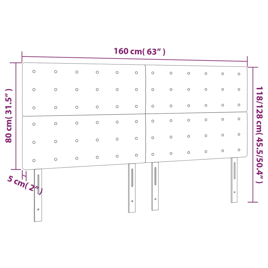 sengegavl med LED-lys 160x5x118/128 cm fløjl lysegrå