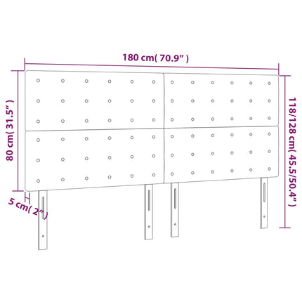 sengegavl med LED-lys 180x5x118/128 cm fløjl mørkegrå