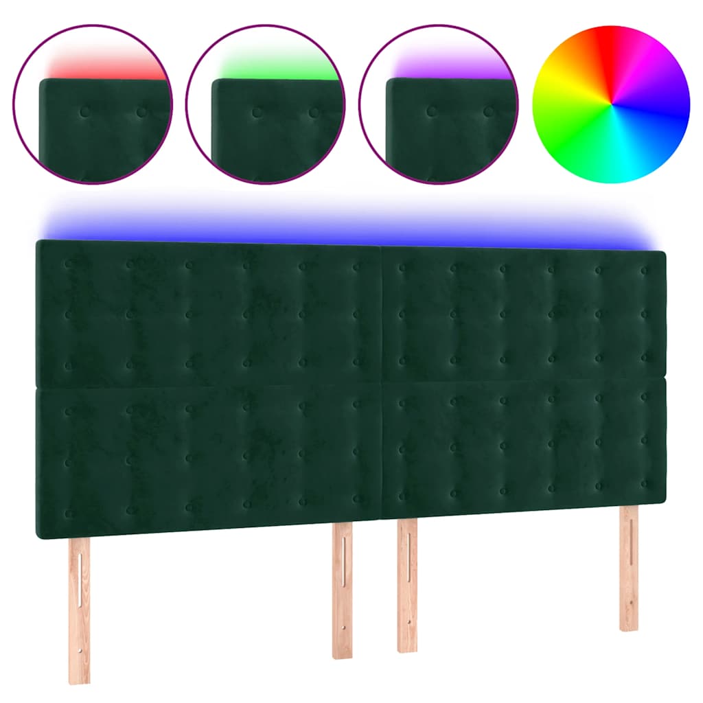 sengegavl med LED-lys 180x5x118/128 cm fløjl mørkegrøn