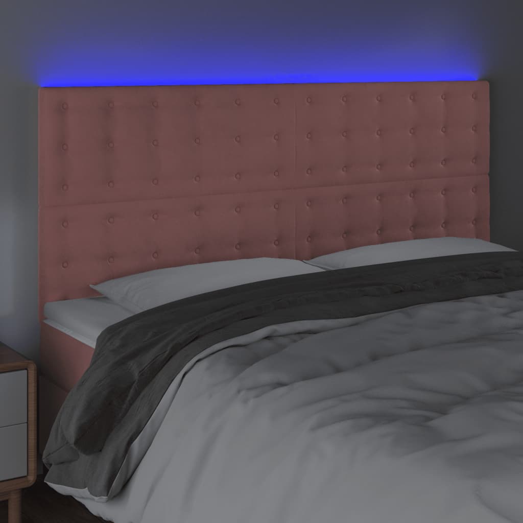 sengegavl med LED-lys 180x5x118/128 cm fløjl lyserød