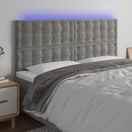 sengegavl med LED-lys 200x5x118/128 cm fløjl lysegrå