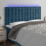 sengegavl med LED-lys 200x5x118/128 cm fløjl mørkeblå