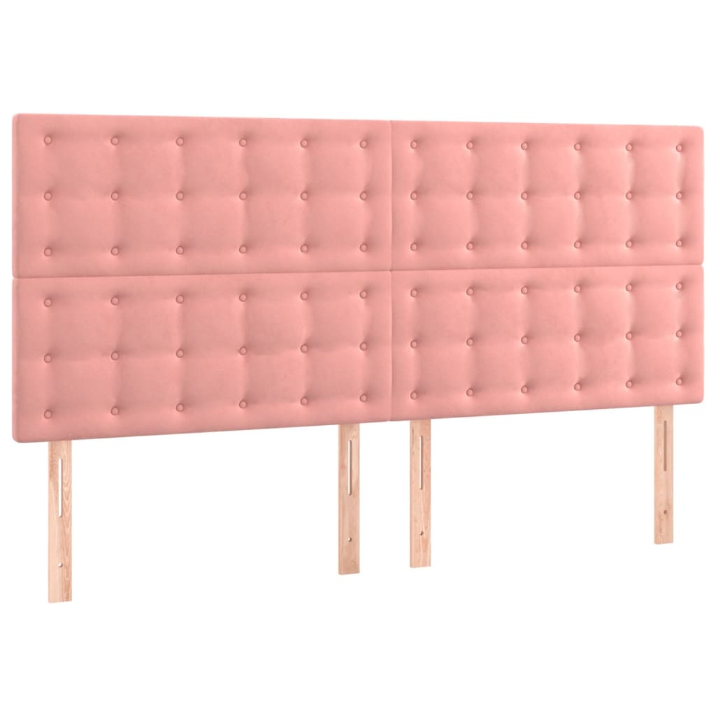 sengegavl med LED-lys 200x5x118/128 cm fløjl lyserød
