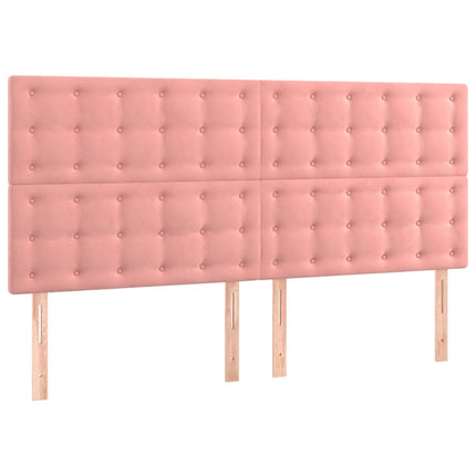 sengegavl med LED-lys 200x5x118/128 cm fløjl lyserød