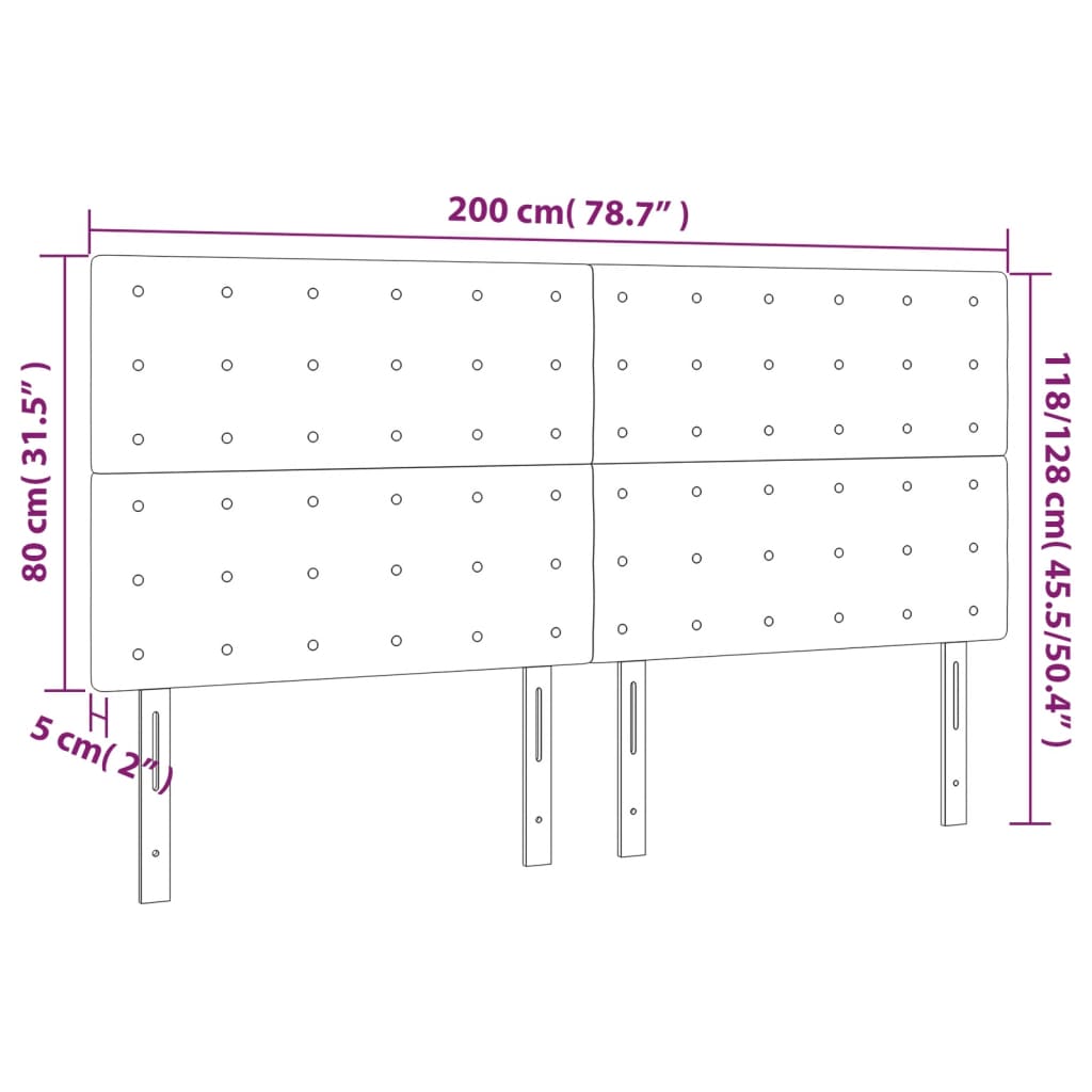 sengegavl med LED-lys 200x5x118/128 cm fløjl lyserød
