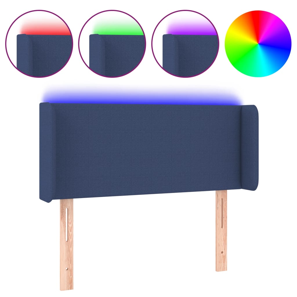 sengegavl med LED-lys 83x16x78/88 cm stof blå