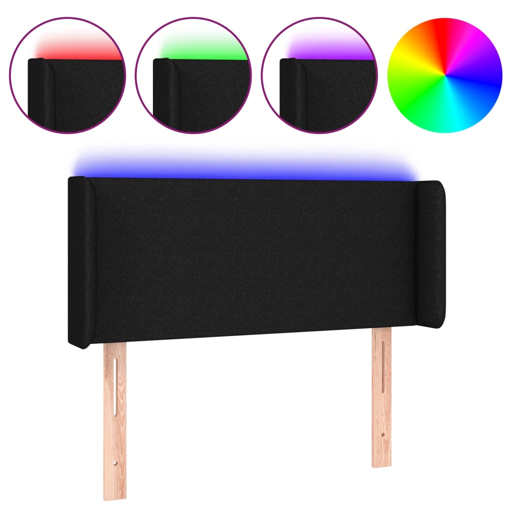 sengegavl med LED-lys 93x16x78/88 cm stof sort