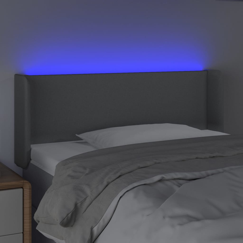 sengegavl med LED-lys 103x16x78/88 cm stof lysegrå