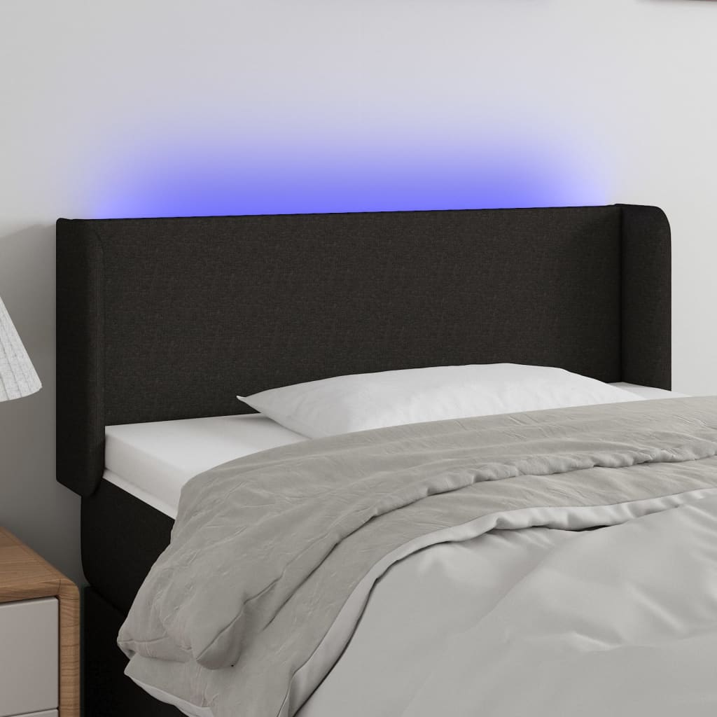 sengegavl med LED-lys 103x16x78/88 cm stof sort