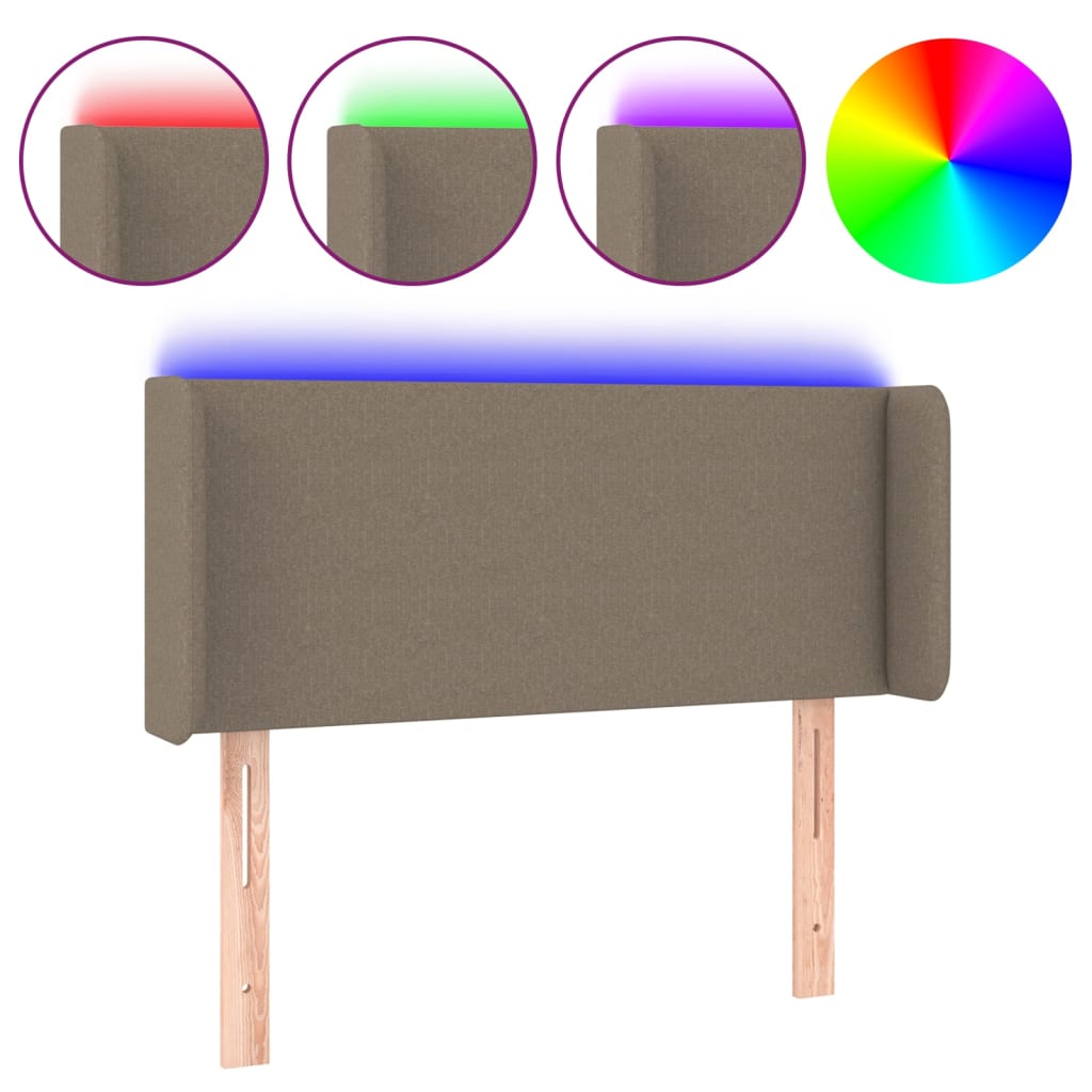 sengegavl med LED-lys 103x16x78/88 cm stof gråbrun