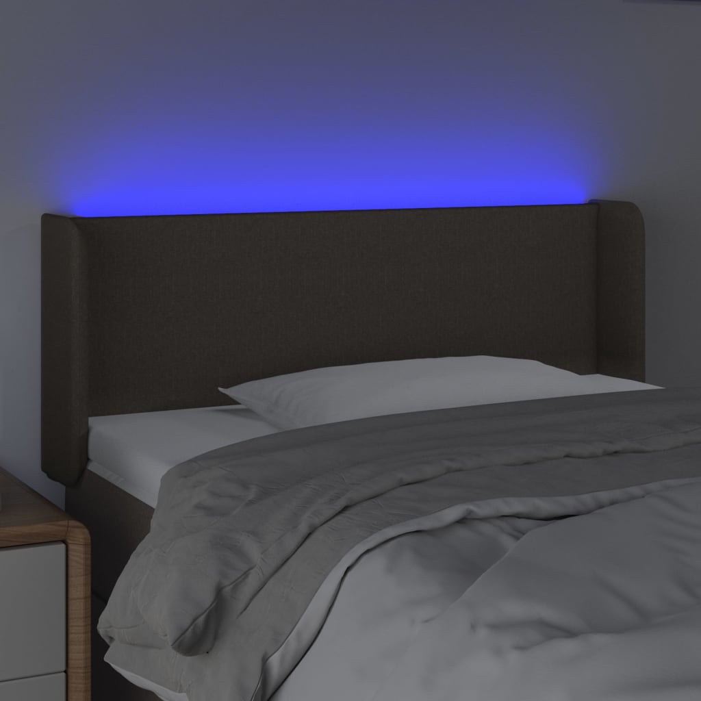 sengegavl med LED-lys 103x16x78/88 cm stof gråbrun