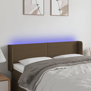sengegavl med LED-lys 147x16x78/88 cm stof mørkebrun