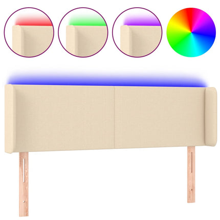 sengegavl med LED-lys 147x16x78/88 cm stof cremefarvet