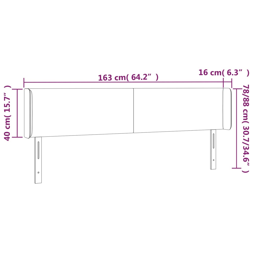 sengegavl med LED-lys 163x16x78/88 cm stof sort