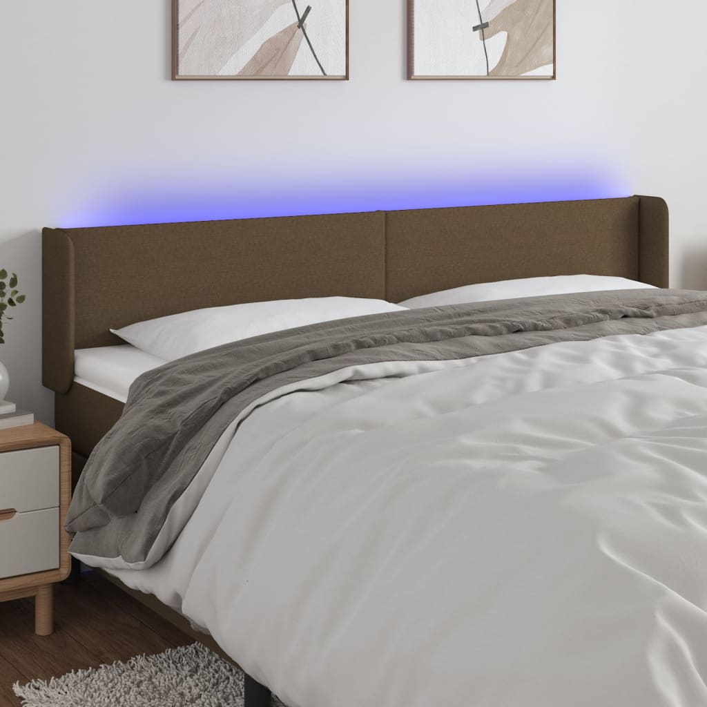 sengegavl med LED-lys 163x16x78/88 cm stof mørkebrun