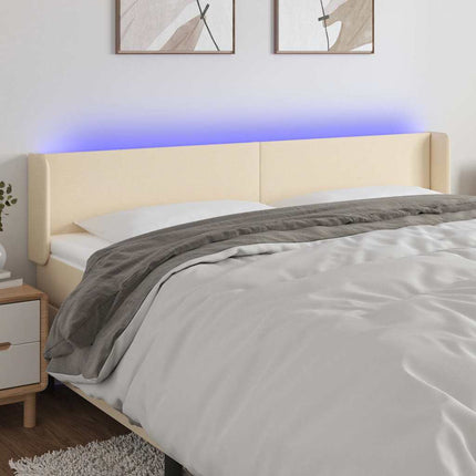 sengegavl med LED-lys 163x16x78/88 cm stof cremefarvet
