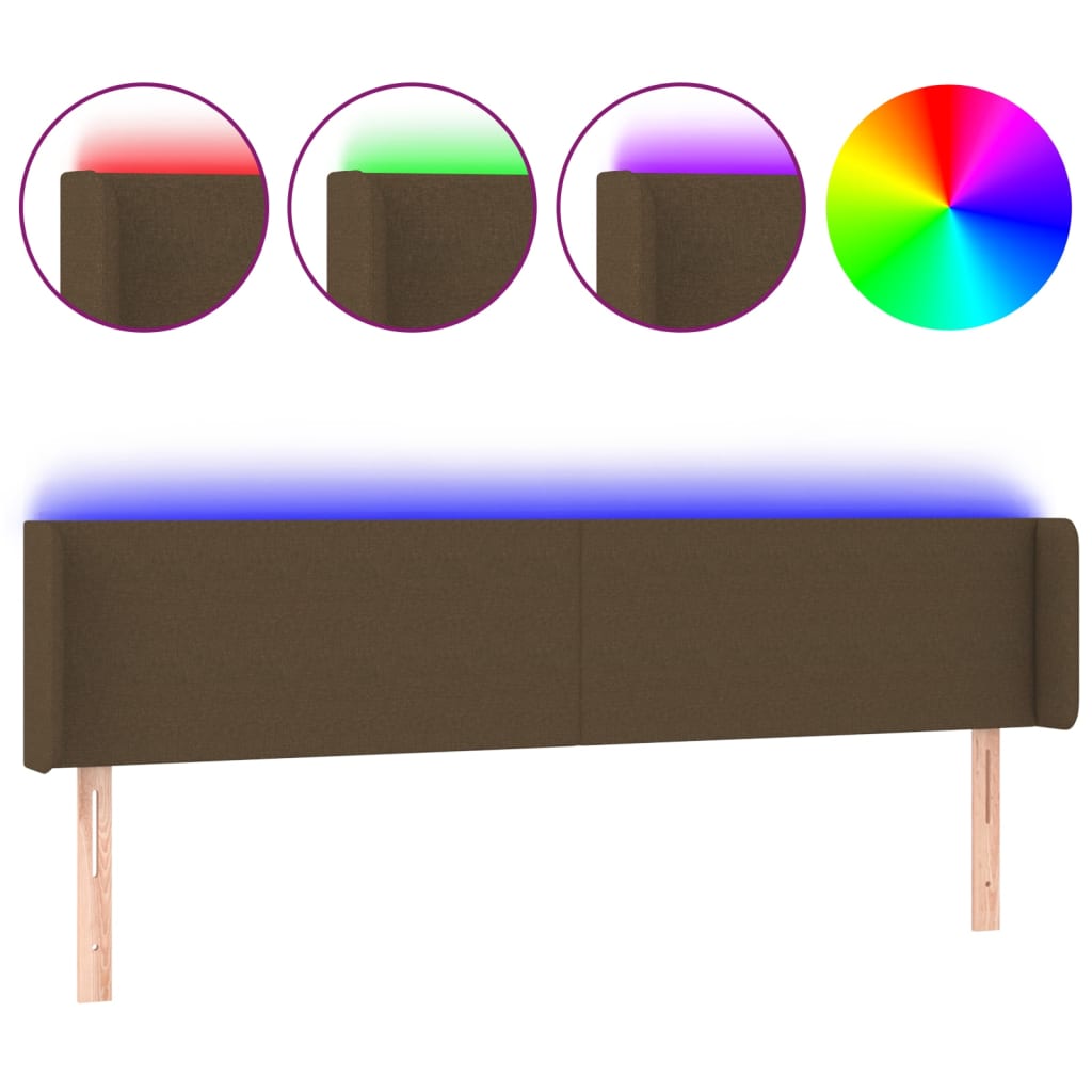 sengegavl med LED-lys 203x16x78/88 cm stof mørkebrun
