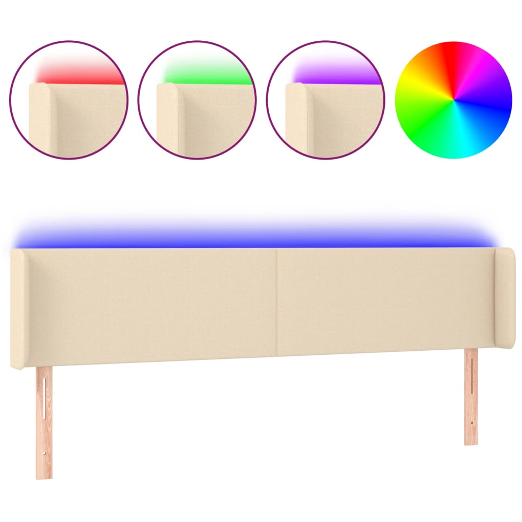 sengegavl med LED-lys 203x16x78/88 cm stof cremefarvet