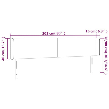sengegavl med LED-lys 203x16x78/88 cm stof blå