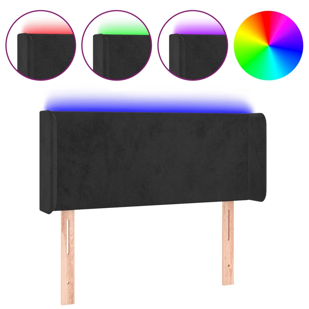 sengegavl med LED-lys 93x16x78/88 cm fløjl sort