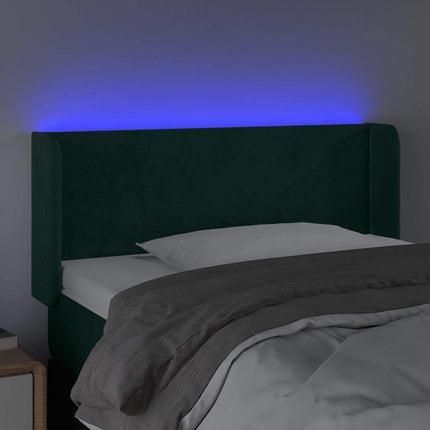 sengegavl med LED-lys 93x16x78/88 cm fløjl Mørkegrøn