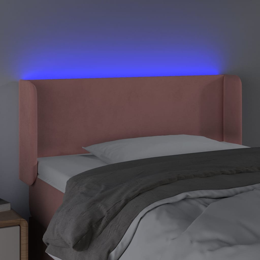 sengegavl med LED-lys 93x16x78/88 cm fløjl lyserød