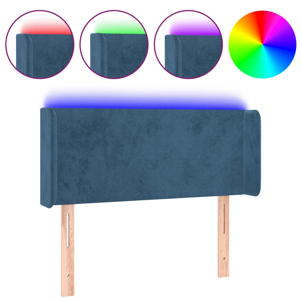 sengegavl med LED-lys 103x16x78/88 cm fløjl mørkeblå