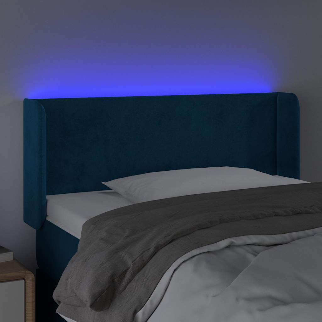 sengegavl med LED-lys 103x16x78/88 cm fløjl mørkeblå