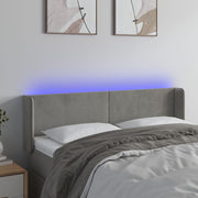 sengegavl med LED-lys 147x16x78/88 cm fløjl lysegrå