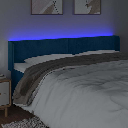 sengegavl med LED-lys 163x16x78/88 cm fløjl mørkeblå