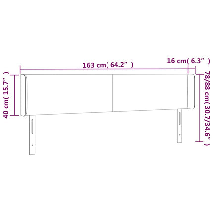 sengegavl med LED-lys 163x16x78/88 cm fløjl mørkeblå