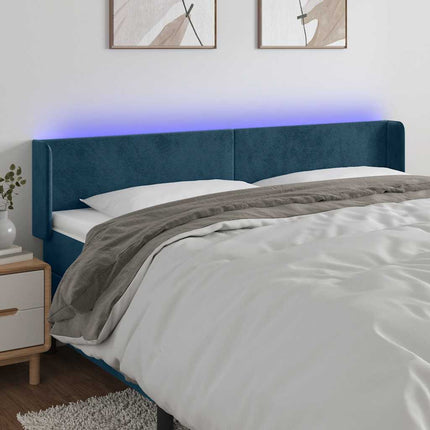 sengegavl med LED-lys 163x16x78/88 cm fløjl mørkeblå