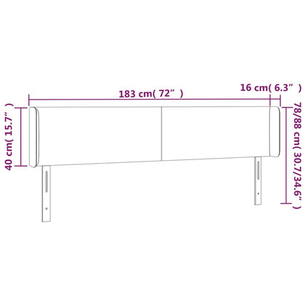 sengegavl med LED-lys 183x16x78/88 cm fløjl lysegrå