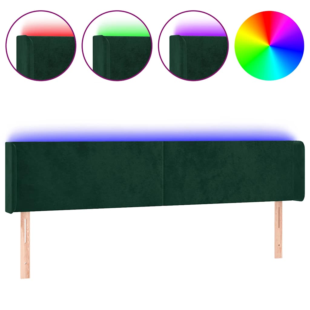 sengegavl med LED-lys 183x16x78/88 cm fløjl mørkegrøn