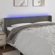 sengegavl med LED-lys 203x16x78/88 cm fløjl mørkegrå