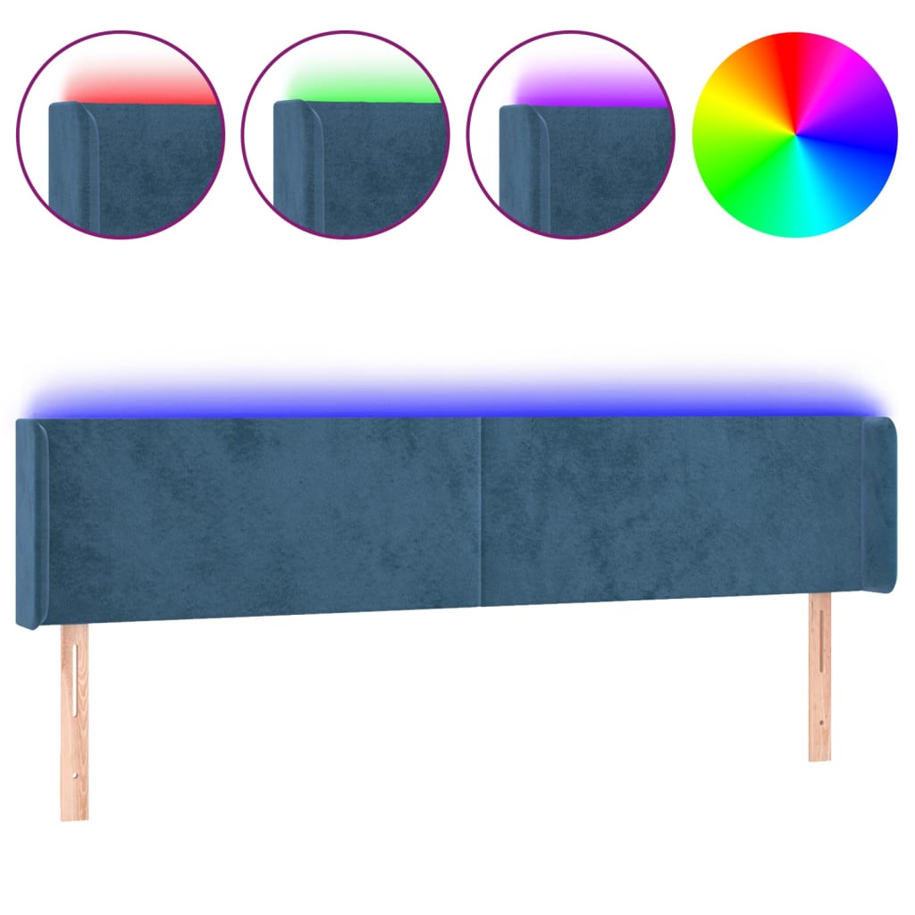 sengegavl med LED-lys 203x16x78/88 cm fløjl mørkeblå