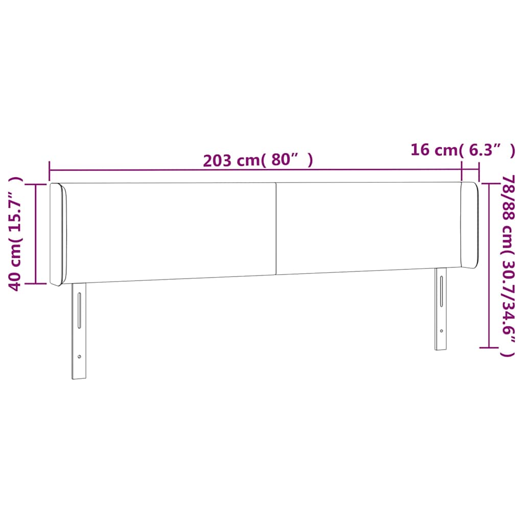 sengegavl med LED-lys 203x16x78/88 cm fløjl mørkeblå