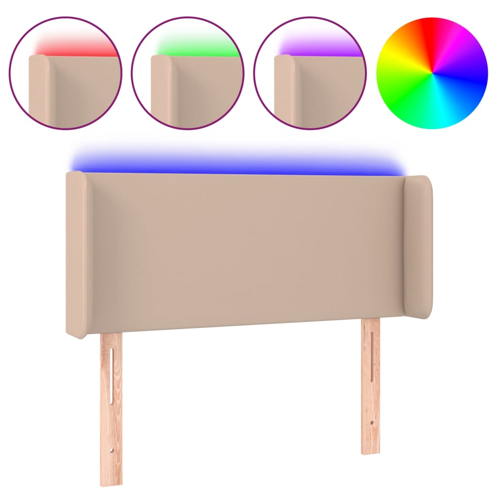 sengegavl med LED-lys 83x16x78/88cm kunstlæder cappuccinofarvet